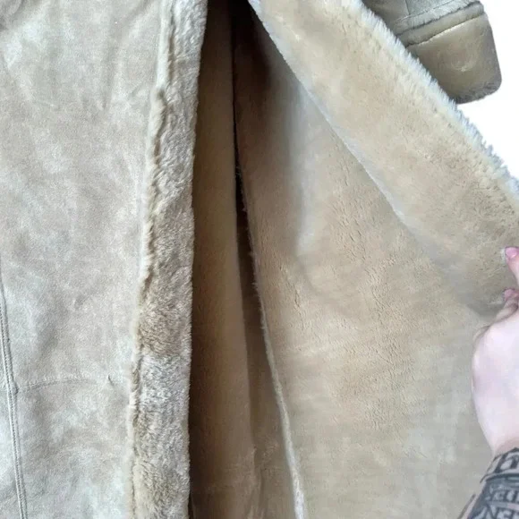 Express Y2K Vintage Suede Leather Faux Fur Lined Winter Coat Medium - Picture 8 of 15